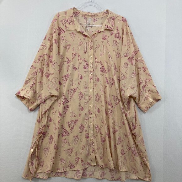 Melissa McCarthy Seven7 size 3X Pink Tan Geometric Dolman Sleeve Button Up Tunic - Picture 1 of 10